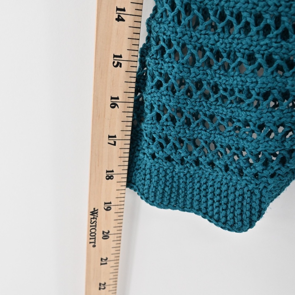 BRAND BAZAR Cardigan Sweater Womens Sz L Crochet Blue Open Knit Quarter Sleeve - Picture 5 of 10